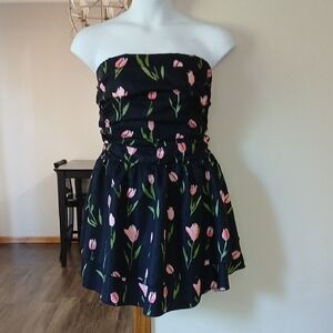 Cider Strapless Black and Pink Tulip Mini Dress